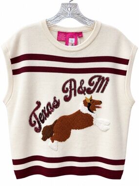 Queen of Sparkles Texas A&M Cream & Maroon Stripe Sweater Vest — Sequin Script